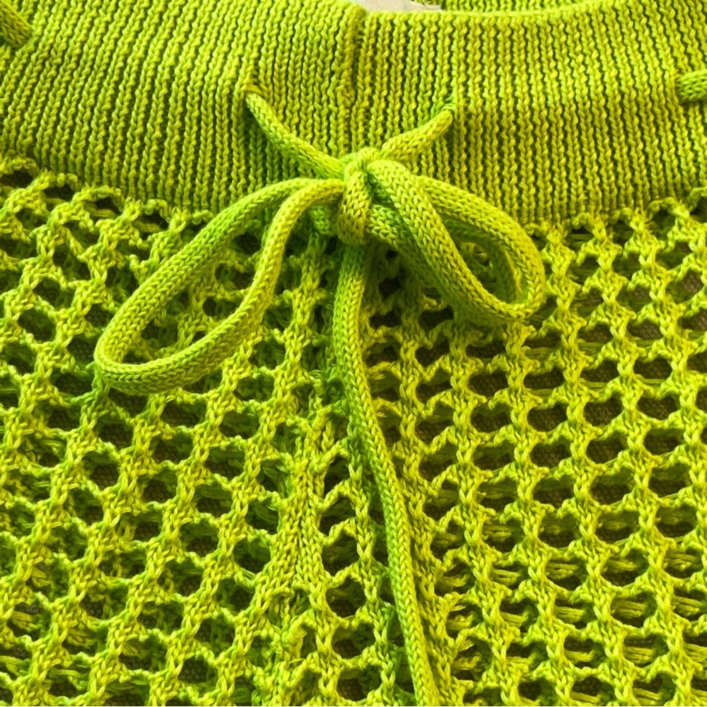Lime Green Net Style Open Knit Flared Pants - image 6